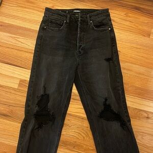 High rise black ripped jeans